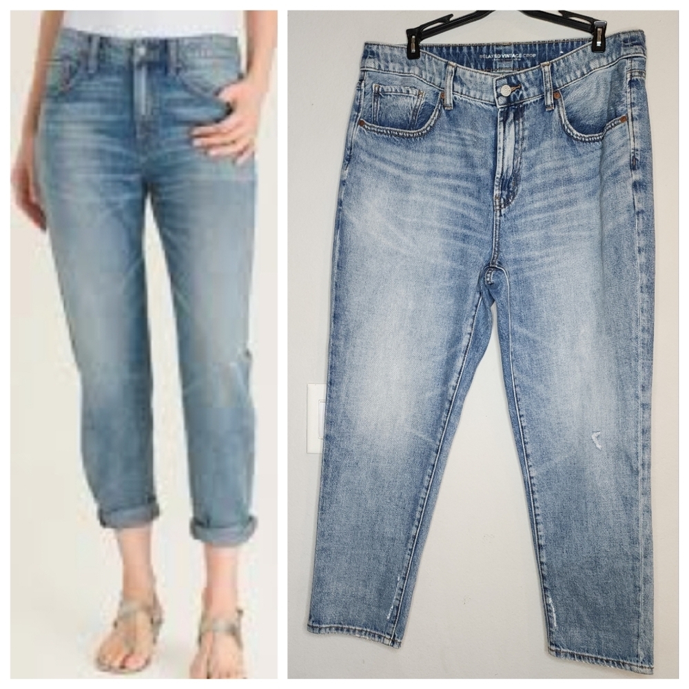 Chico's Relaxed Vintage Crop Jeans Distressed Denim Size 10 (1.5)‎